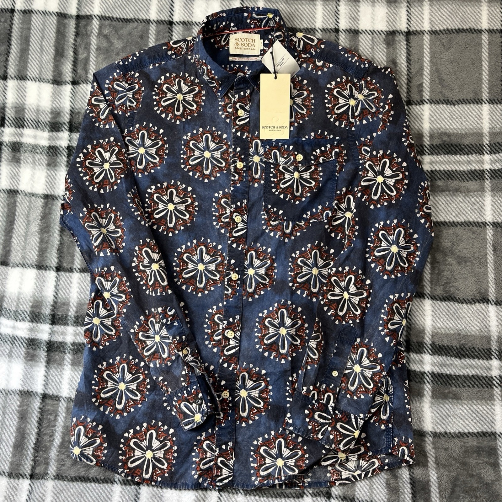 Scotch & Soda Amsterdam Shirt Mens L Blue Floral Print Long Slv Button $128 Nwt